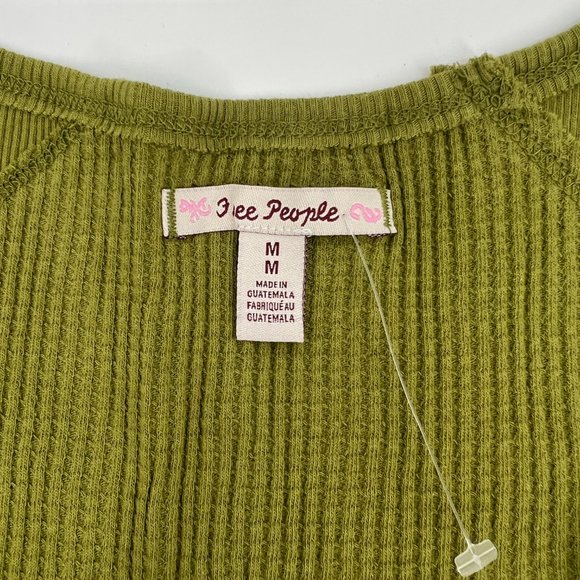 Free People Women's Santa Clara V-Neck Pullover Thermal Top Green Medium NWT - Picture 5 of 6